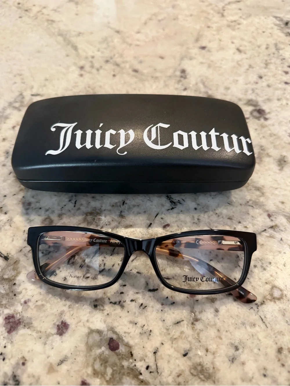 Juicy Couture Black and Tortoiseshell Rectangular Glasses with Case